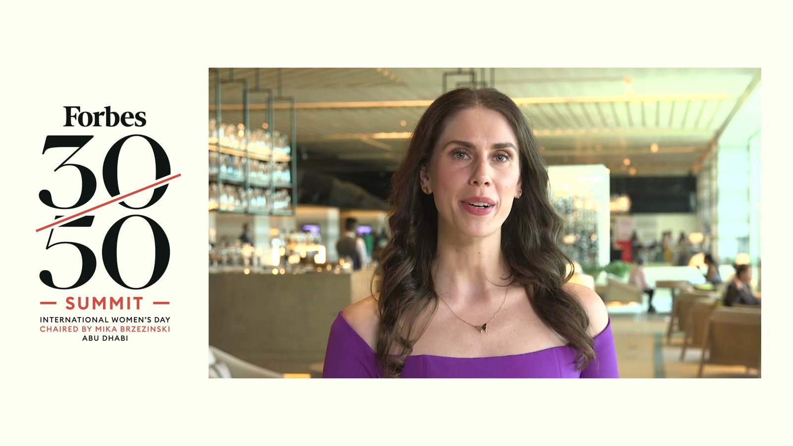 Cassandra Bankson speaking at the Forbes 30/50 Summit in Abu Dhabi